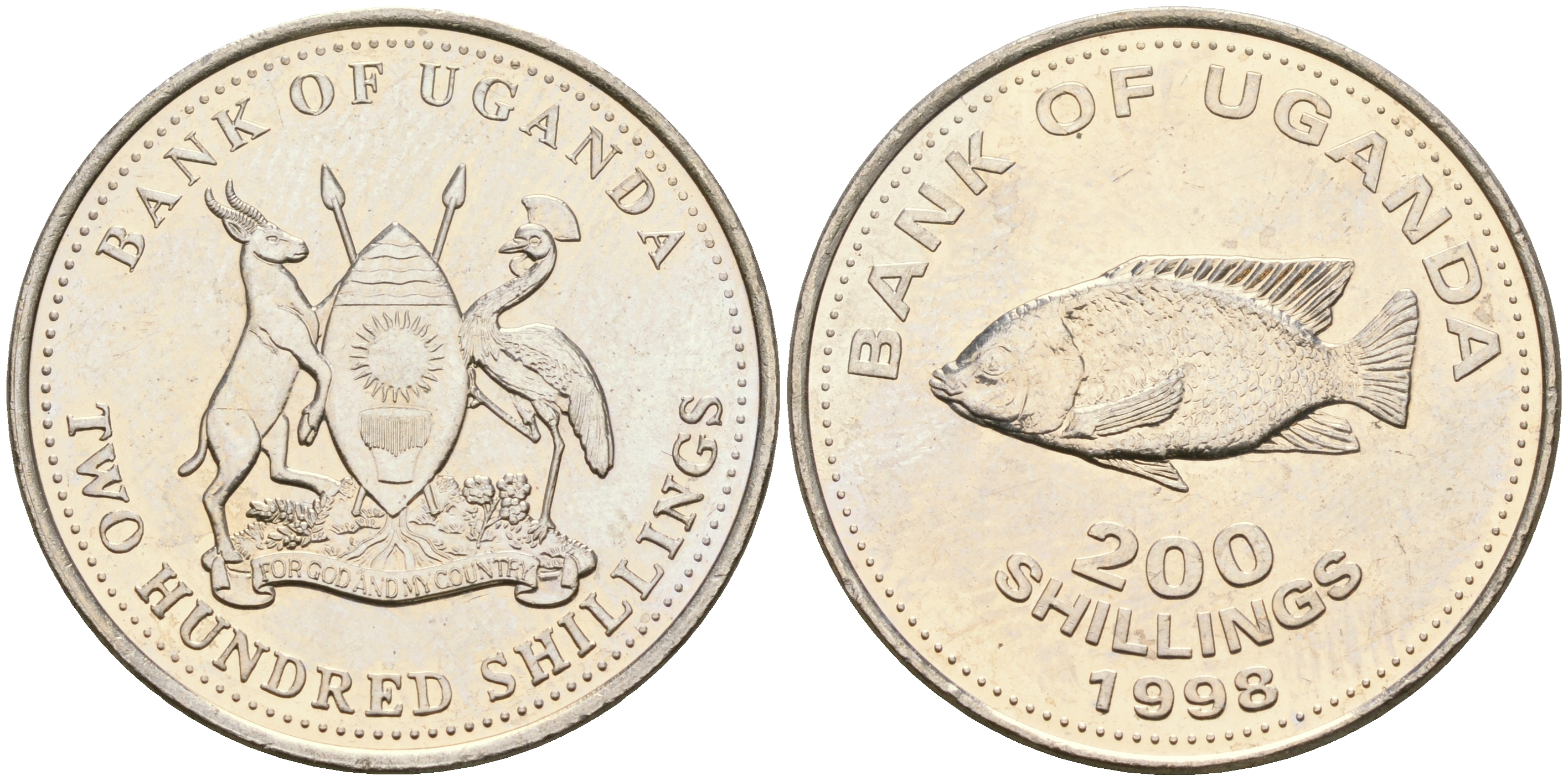 Уганда 200 шиллингов 1998 KM 68 медно-никель UNC 86-1821