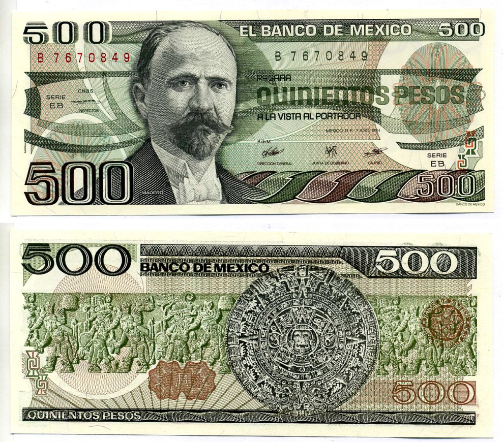 Мексика 500 песо 1984 7 августа 1984 Pick 79b бумага UNC (пресс) 2196-23-2-2