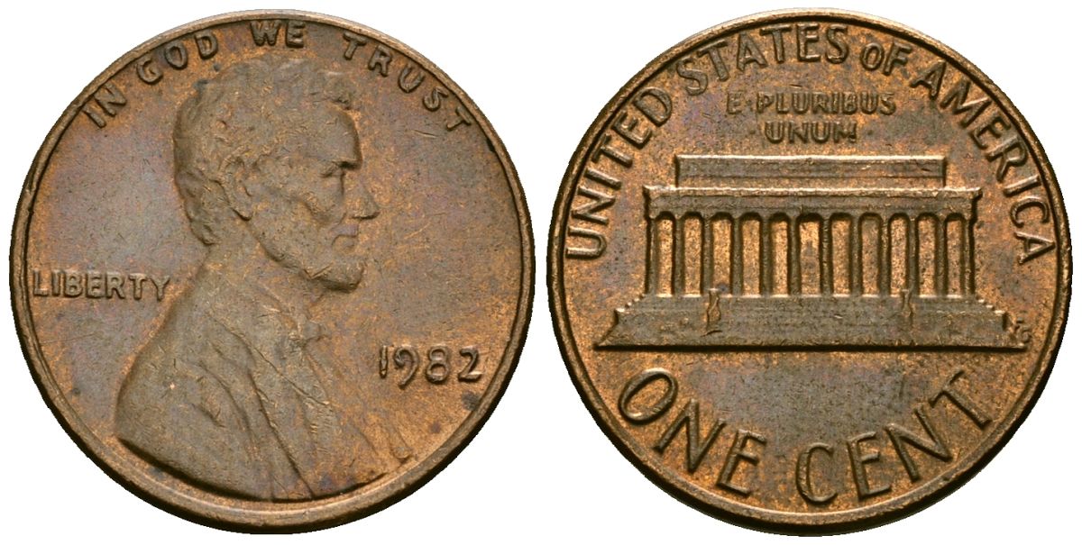 США 1 цент 1982 Линкольн KM 201 медь цинк 4136-216