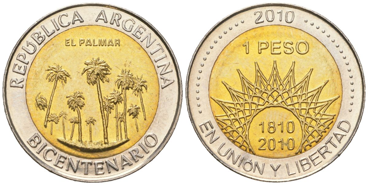 Аргентина 1 песо 2010 200 лет Аргентине - парк Эль-Палмар KM 156 биметалл UNC 4620-643