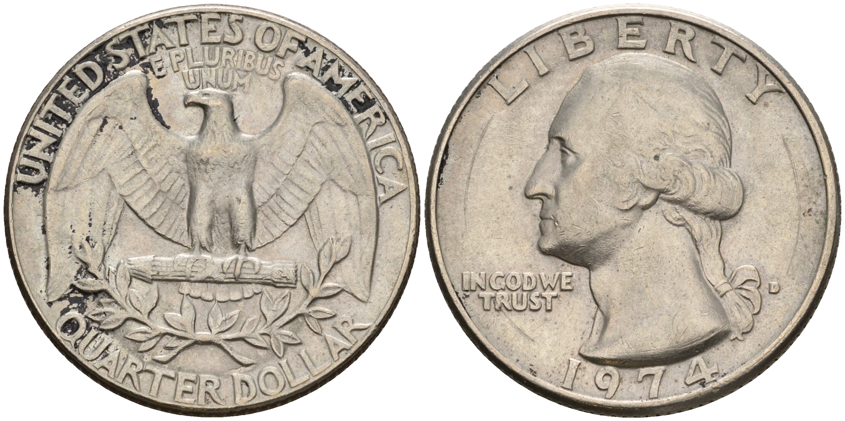 США 25 центов (квотер) 1974 D, Вашингтон KM 164a медь плакированная медно-никелем    4606-646