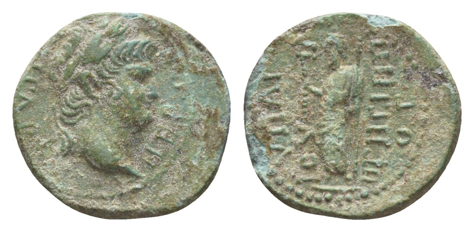 Римская Империя, Провинция Азия, Лидия, Гипаепа (?) АЕ 66-68 Нерон, голова императора/Зевс, монетарий Гай Юлий Гегесипп RPC I 2546 медь 1100-1-44