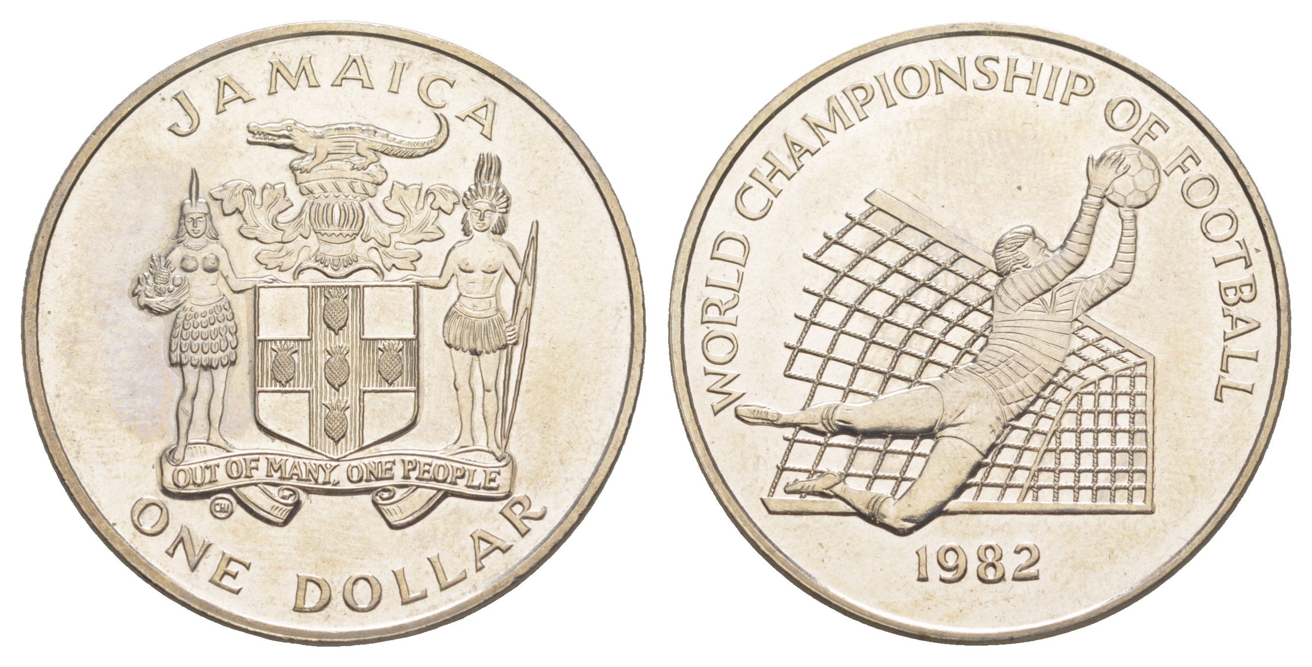 Ямайка 1 доллар 1982 Чемпионат мира по футболу 1982 KM 96 медно-никель UNC 91-1144