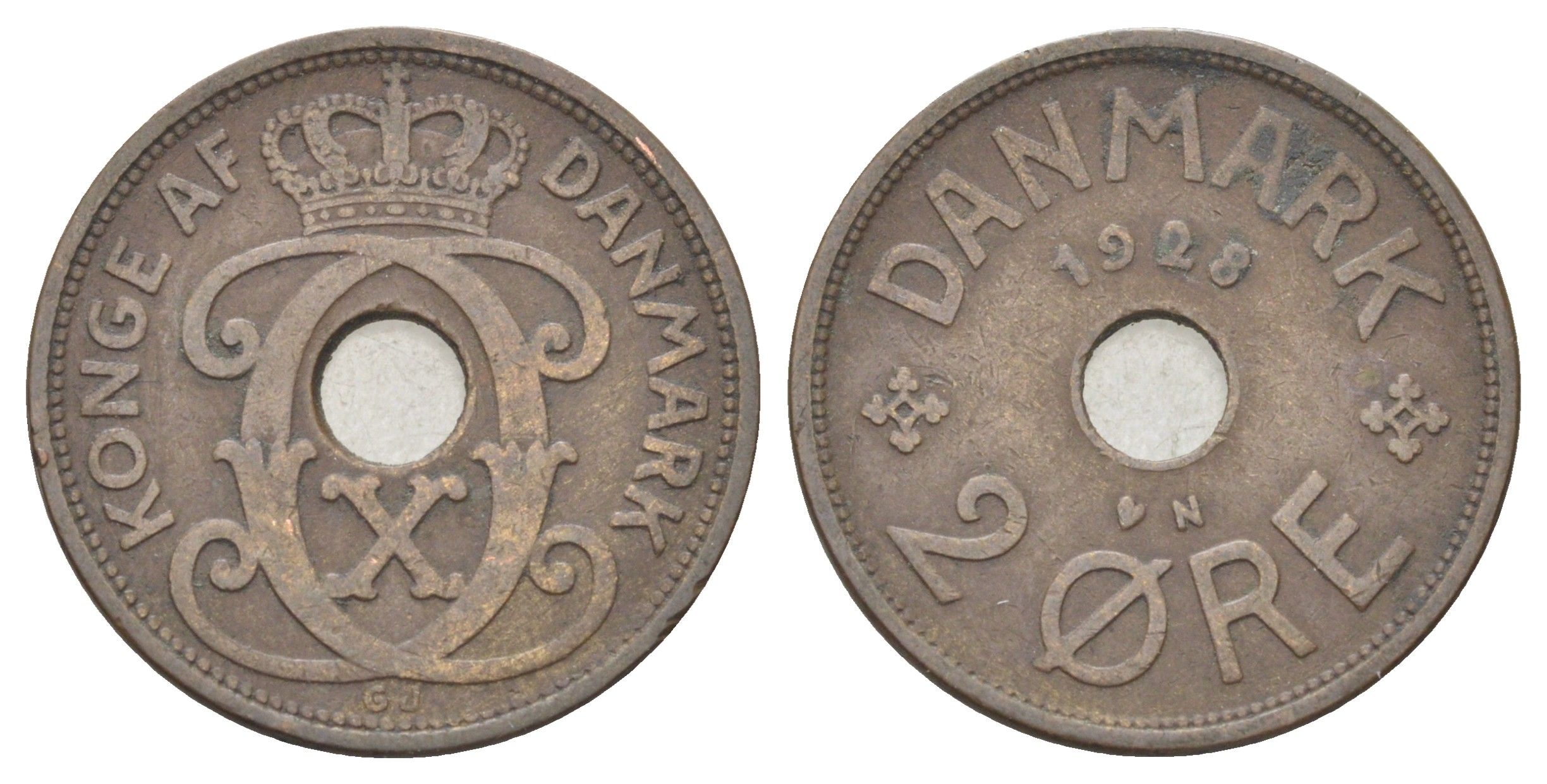 Дания 2 эре 1928 N, Кристиан X (1912-1947) KM 827 бронза 4701-668