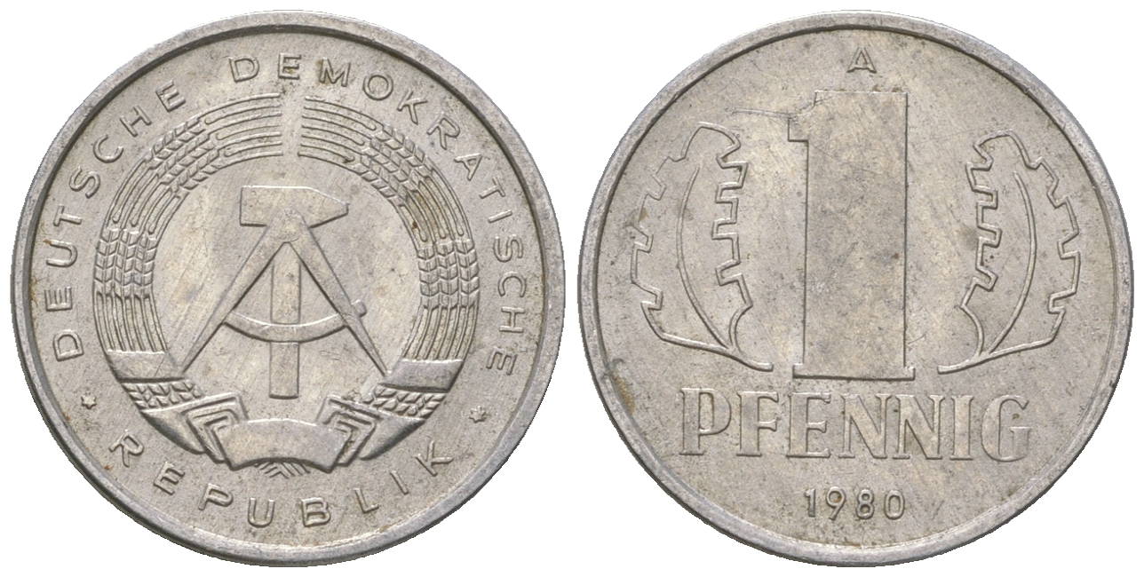 ГДР 1 пфенниг 1980 А KM 8.2 алюминий 4623-362