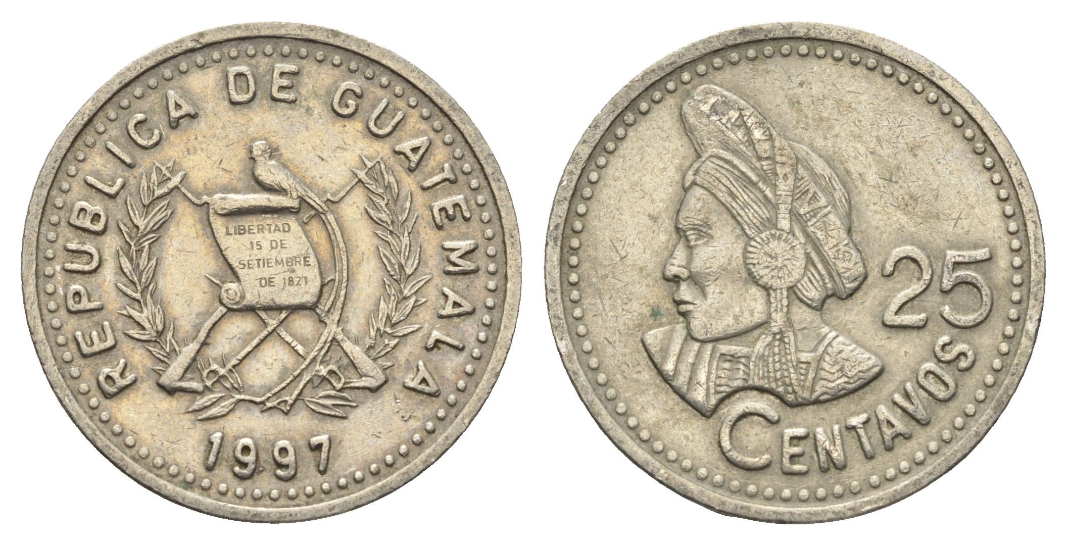 Гватемала 25 сентаво 1997 KM 278.6 медно-никель 4663-825