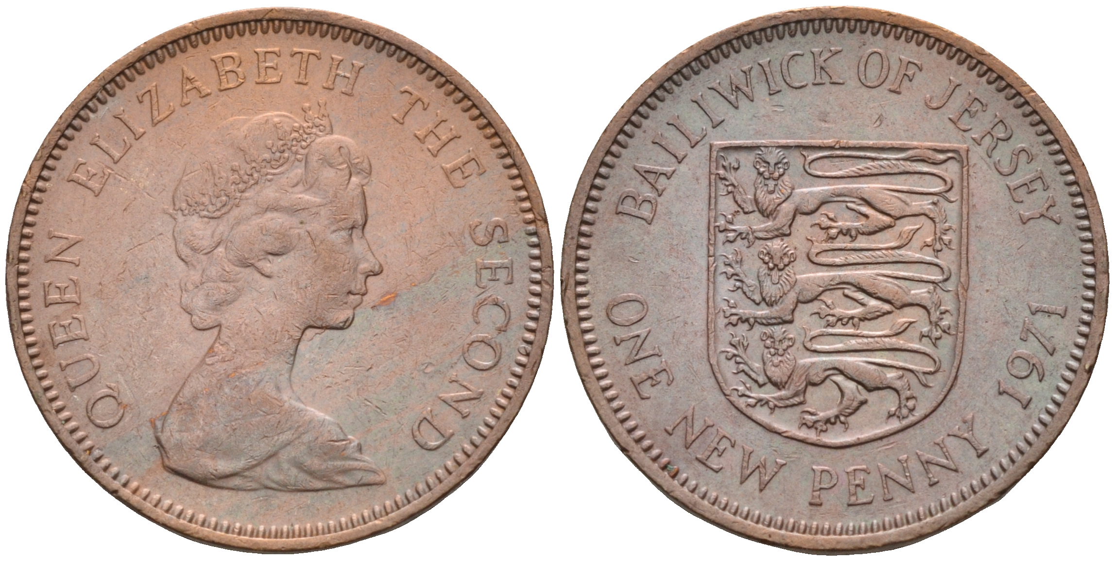 Джерси 1 новый пенни 1971 Елизавета II (1952-2022), герб KM 30 бронза UNC 4588-1019
