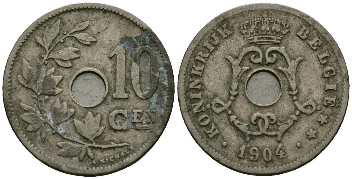 Бельгия 10 сантимов 1904 Belgie KM 53 медно-никель 4172-1136