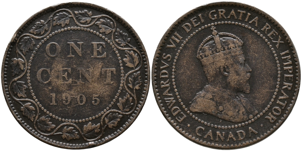 Канада 1 цент 1905 Эдуард VII (1901-1910) KM 8 бронза    4610-756