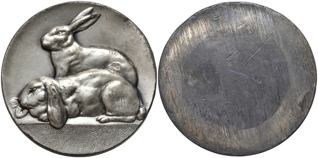 Германия медаль ND КРОЛИКИ, ОДНОСТОРОННЯЯ медаль, диаметр 49 мм. олово 06-134-35