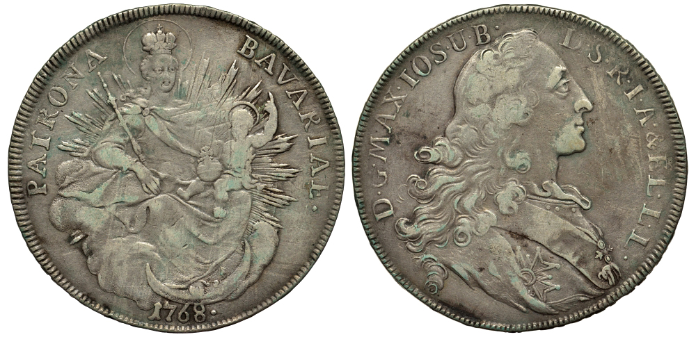 Бавария 1 талер 1768 Максимилиан III Иосиф (1745-1777) KM 234.1, Dav 1953 серебро 00-000-00