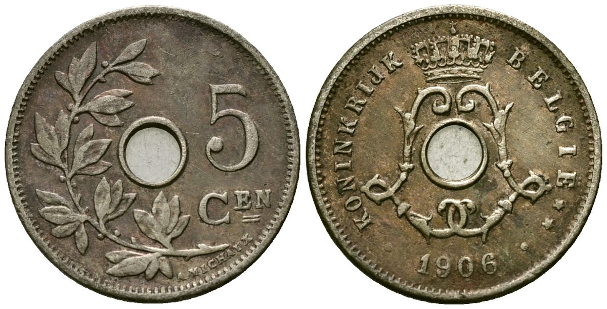 Бельгия 5 сантимов 1906 Belgie, Леопольд II (1865-1909) KM 55 медно-никель 4173-147