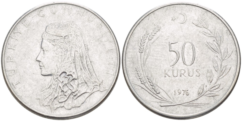 Турция 50 курушей 1976 Анатолийская невеста KM 899 нержавеющая сталь 4388-921