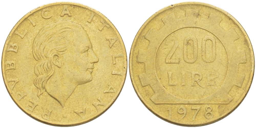 Италия 200 лир 1978 R, шестерня KM 105 алюминиевая бронза 4523-824