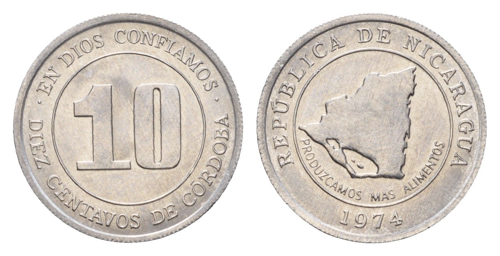 Никарагуа 10 сентаво 1974 ФАО - Давайте производить больше еды KM 29 алюминий UNC 4657-527