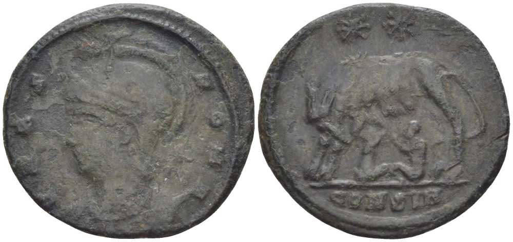 Римская Империя нуммий 330 - 333 Константин I Великий, VRBS ROMA, Константинополь, (степень редкости R1) RIC 62 биллон 1073-17-82