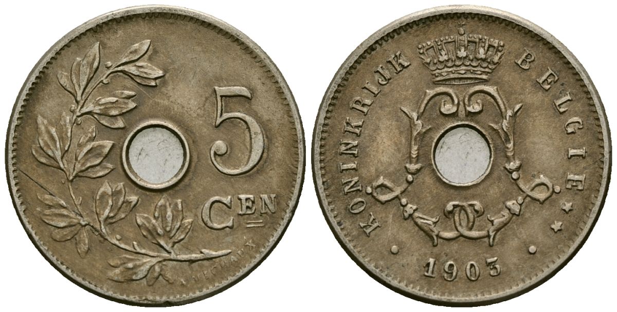 Бельгия 5 сантимов 1903 Belgie KM 47 медно-никель 4173-115