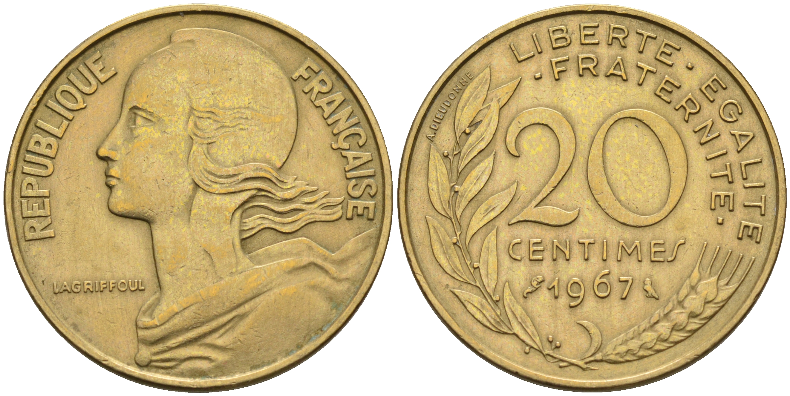 Франция 20 сантимов 1967 тип Marianne KM 930 медь алюминий никель    4595-1046