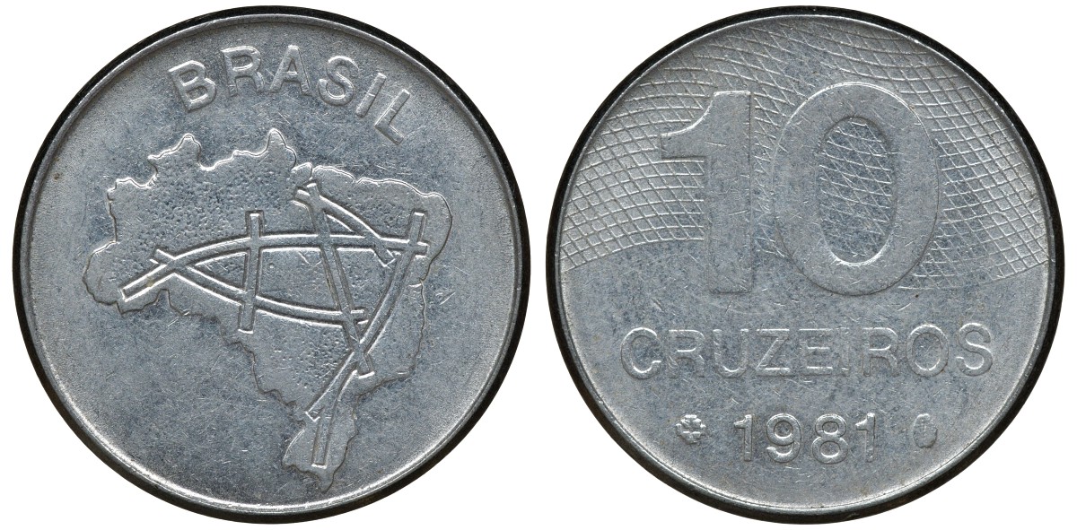 БРАЗИЛИЯ 10 КРУЗЕЙРО 1981 KM 593.1 сталь 72-1435