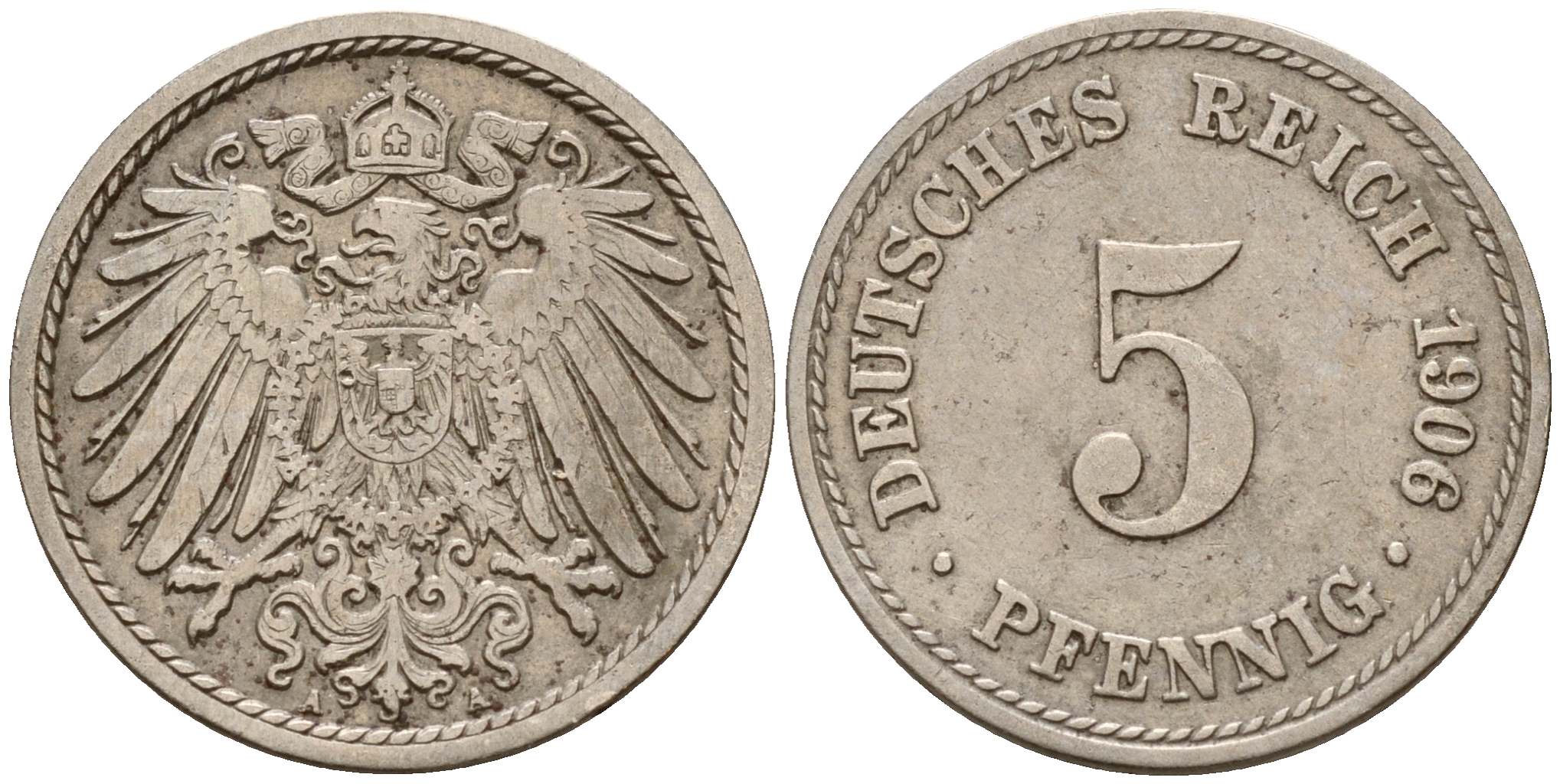 Германия 5 пфеннигов 1906 A J.12, KM 11 медно-никель    4598-1132