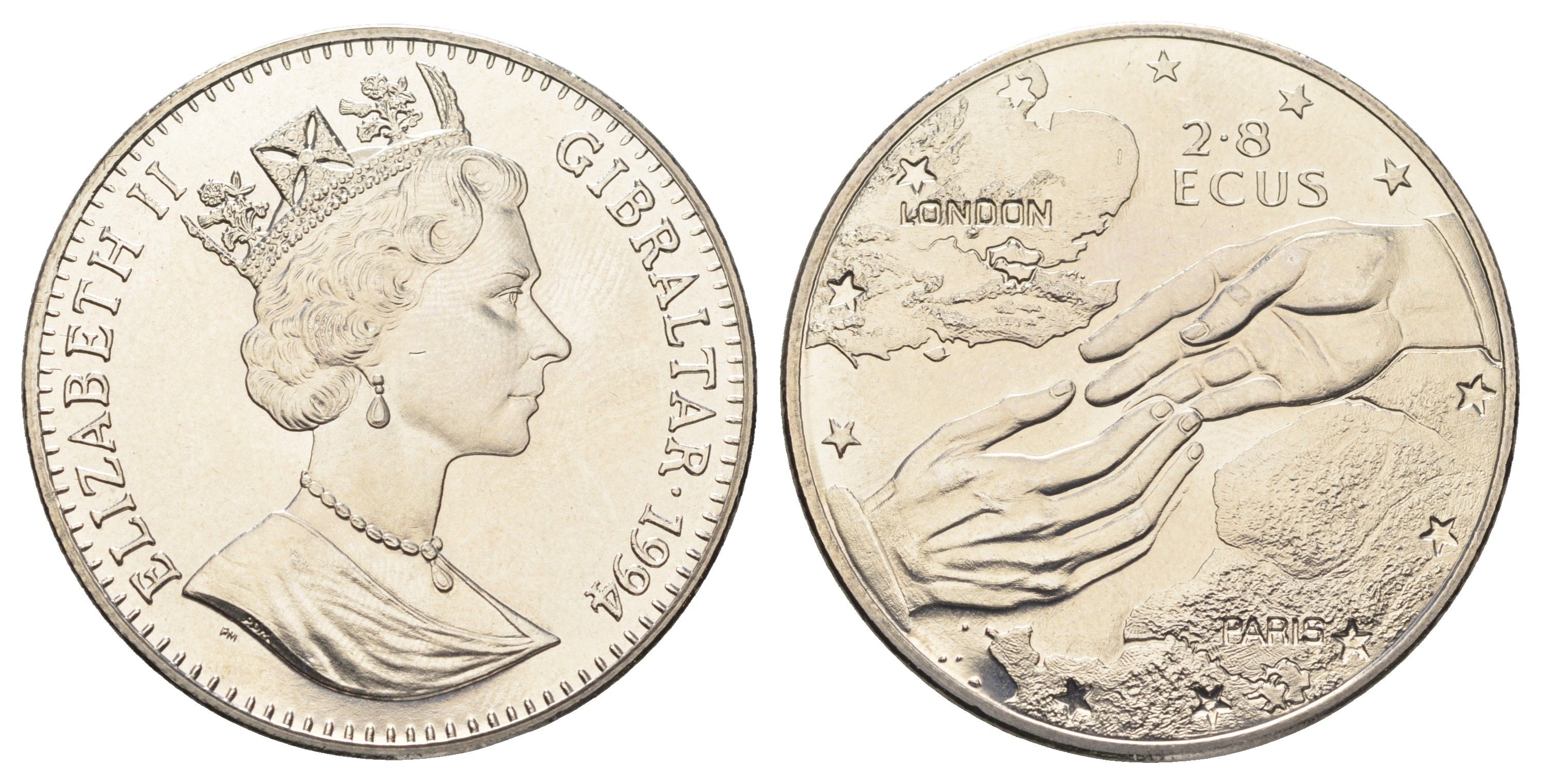 Гибралтар 2,8 экю 1994 Евротоннель KM 484 медно-никель BU 11-087-34