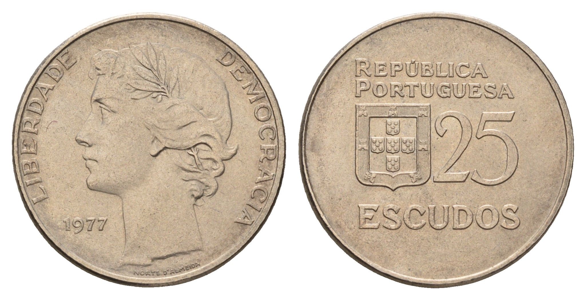 Португалия 25 эскудо 1977 KM 607 медно-никель 4675-337