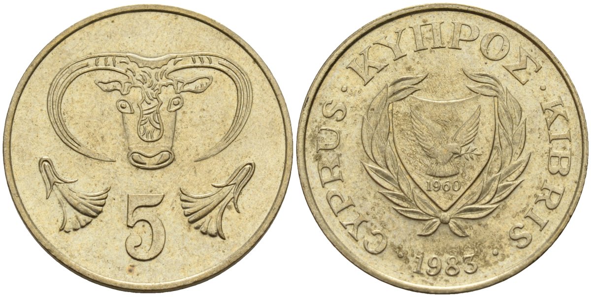 Кипр 5 центов 1983 голова быка KM 55.1 никель латунь 4141-915