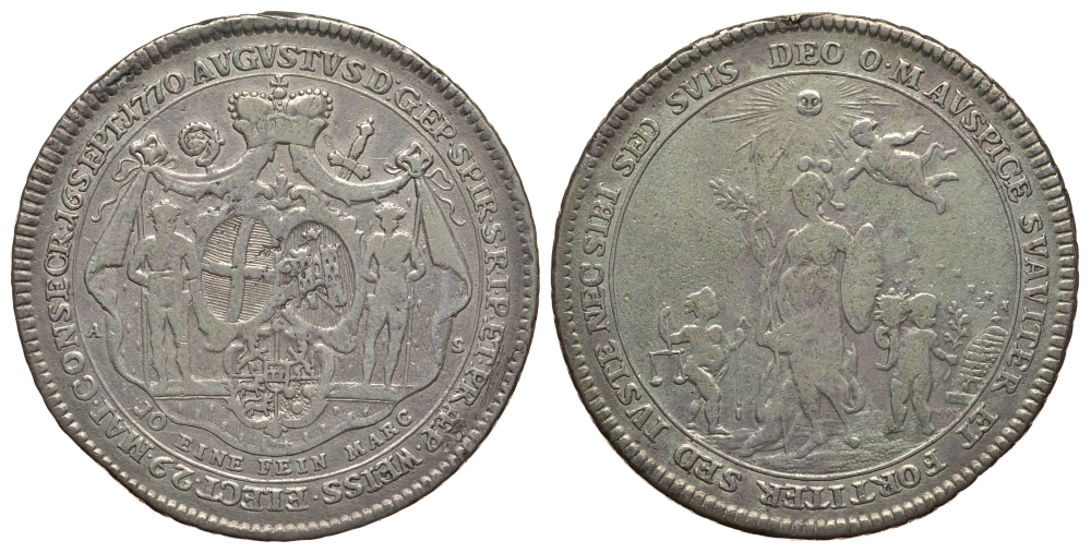 Шпеер 1 талер 1770 AS, восшествие на престол Августа Филиппа KM 12, Dav. 2788 серебро 00-809-05