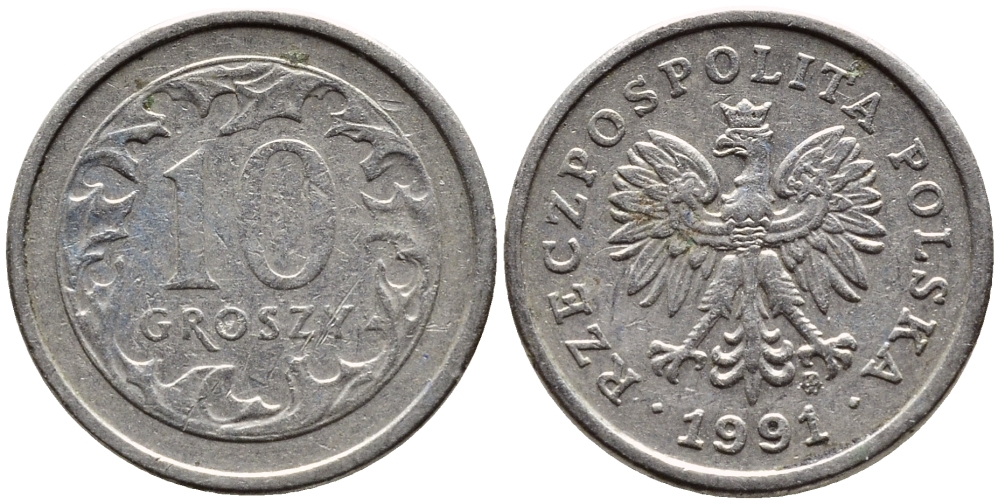 ПОЛЬША 10 ГРОШЕЙ 1991 MW KM 279 медно-никель 4392-559