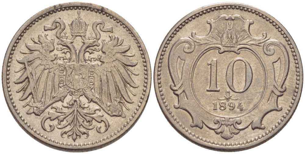 АВСТРИЯ 10 ГЕЛЛЕРОВ 1894 АВСТРО-ВЕНГЕРСКАЯ ИМПЕРИЯ KM 2802 никель 201-343
