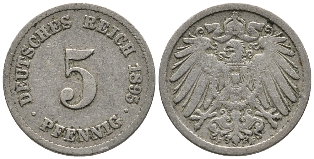 Германия 5 пфеннигов 1895 F KM 11, Jager 12, Weege 6 медно-никель 39-714