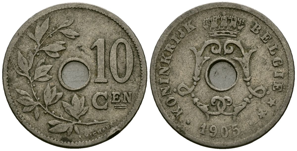 Бельгия 10 сантимов 1905 Belgie KM 53 медно-никель 4172-1231