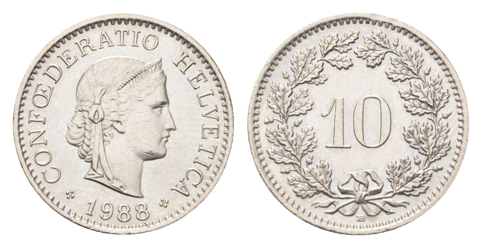 Швейцария 10 раппенов 1988 B KM 27 медно-никель 4705-865