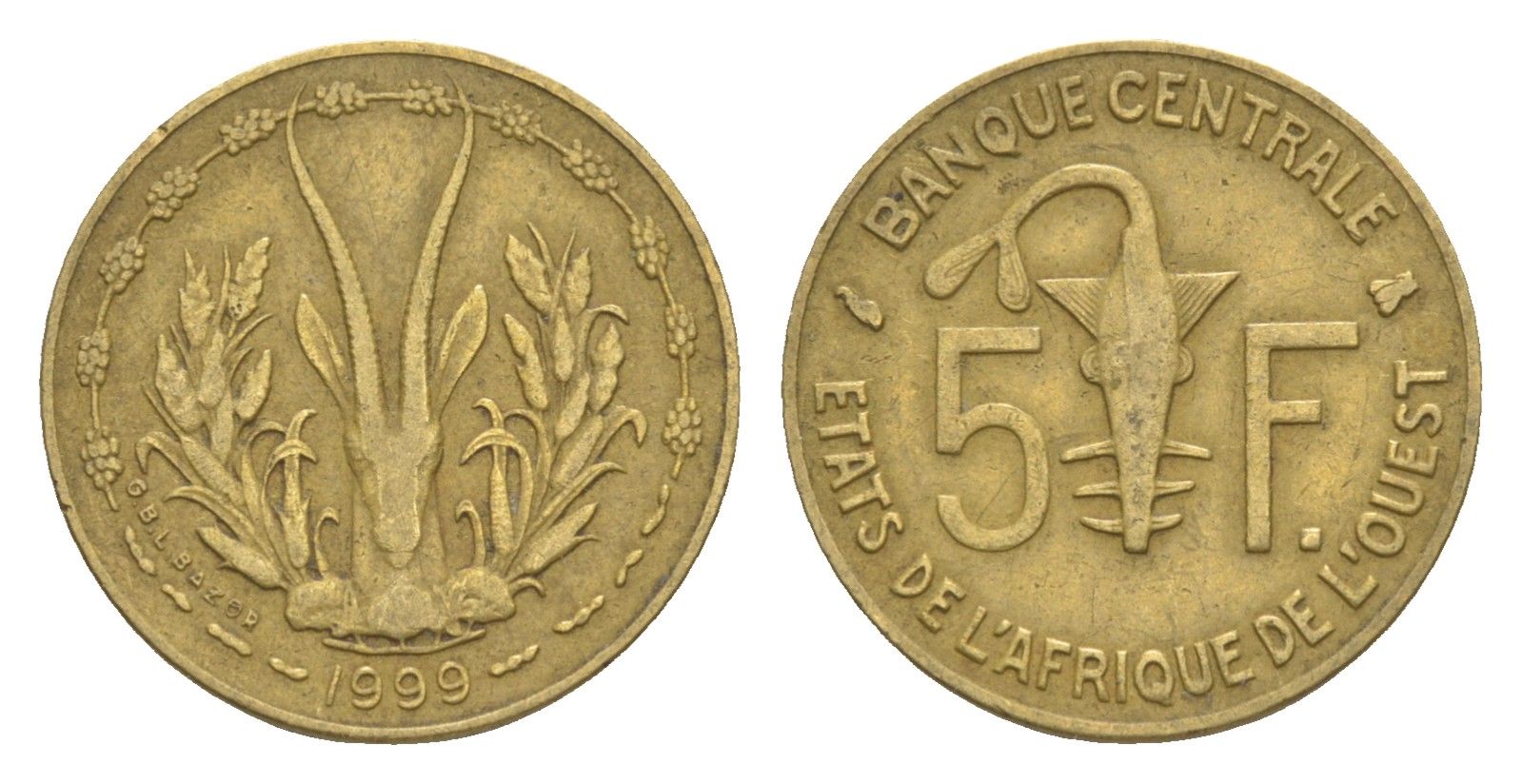 Западная Африка (BCEAO) 5 франков 1999 KM 2a медь алюминий никель 4611-242