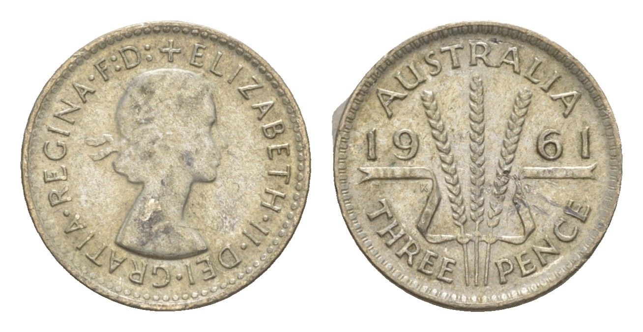 Австралия 3 пенса 1961 Елизавета II (1952-2022) KM 57 серебро aUNC 4649-1116