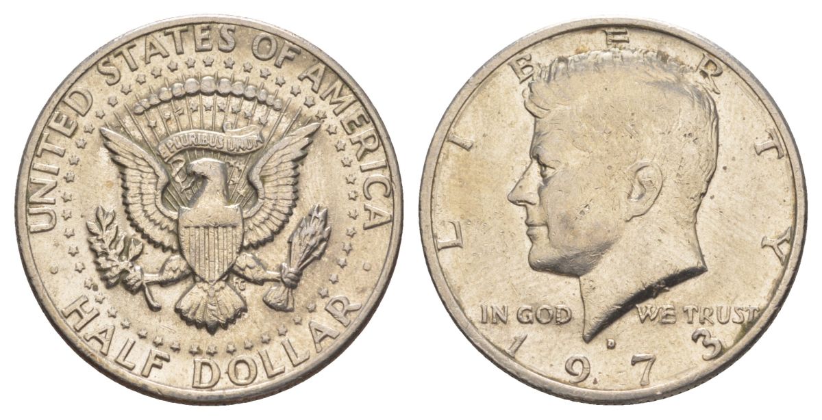 США 1/2 доллара (50 центов) 1973 Джон Кеннеди KM 202b медь плакированная медно-никелем aUNC 4517-1233