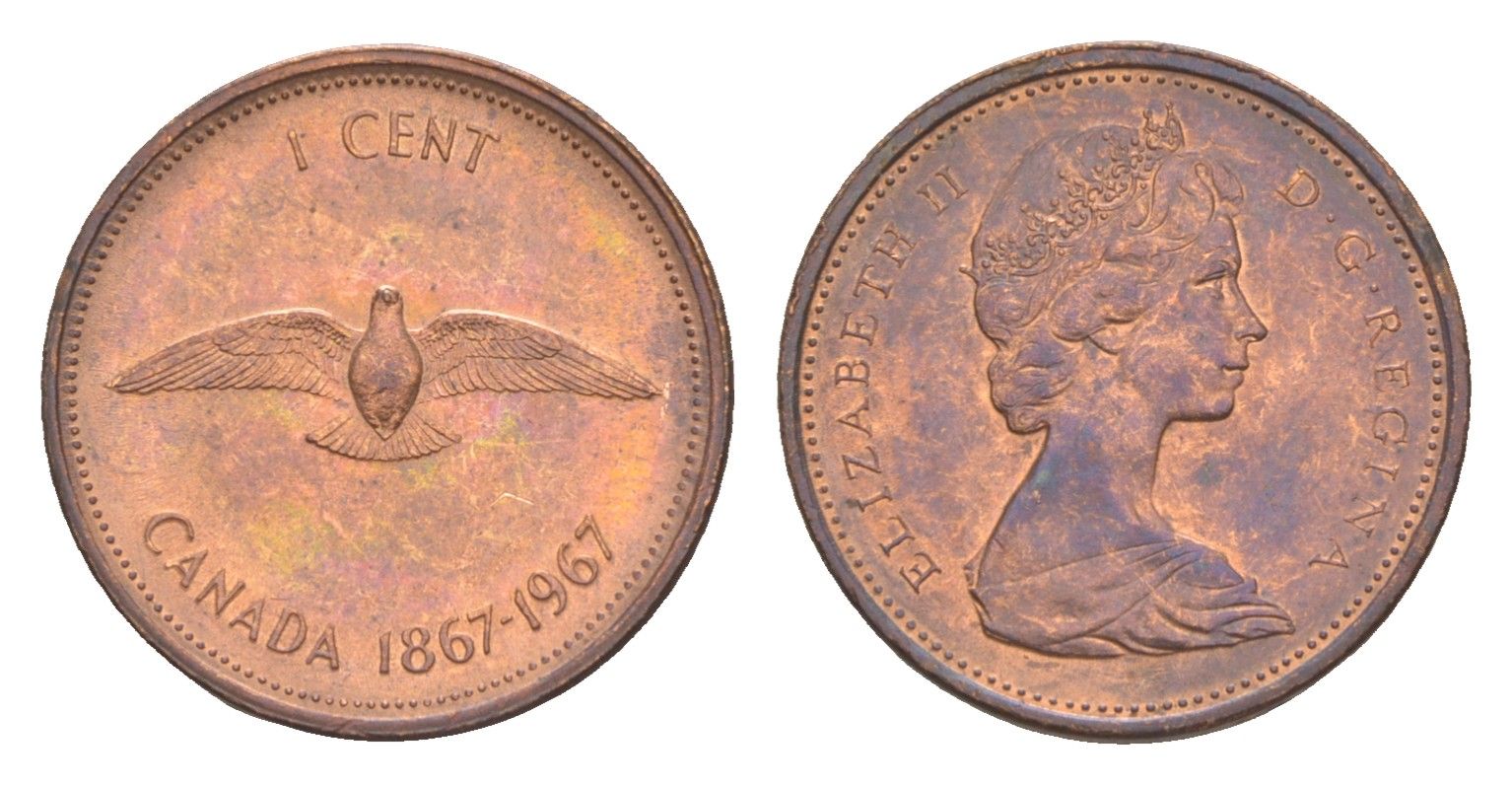 Канада 1 цент 1967 100 лет Конфедерации Канада KM 65 бронза aUNC 4158-629