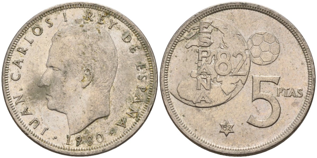 Испания 5 песет 1980 (82) Хуан Карлос I (1975 - 2014) KM 817 медно-никель 4155-813