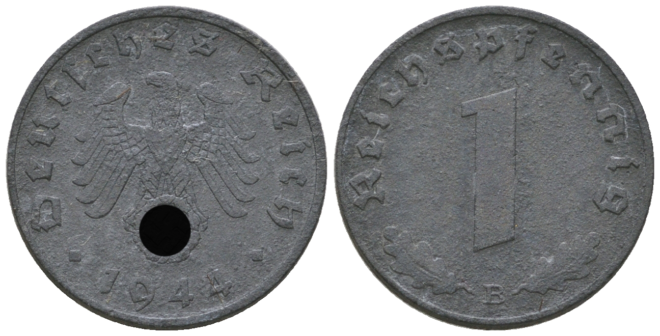 Германия 1 рейхспфенниг 1944 B KM 97, J. 369 цинк  4668-1144