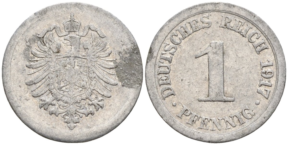 Германия 1 пфенниг 1917 A KM 24, J. 300, Weege 2 алюминий 4151-1224