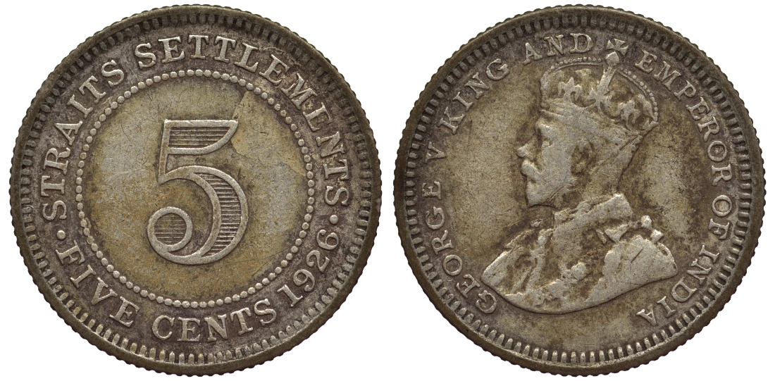 Стрейтс-Сетлментс 5 центов 1926 Георг V (1910-1936) КМ 36 серебро 53-531
