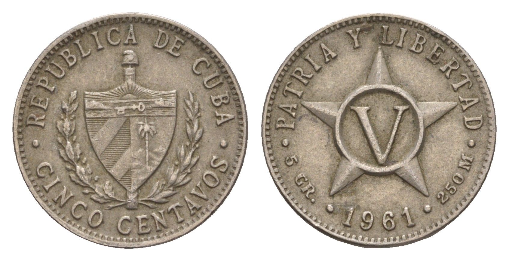 Куба 5 сентаво 1961 KM 11.3 медно-никель 4655-862