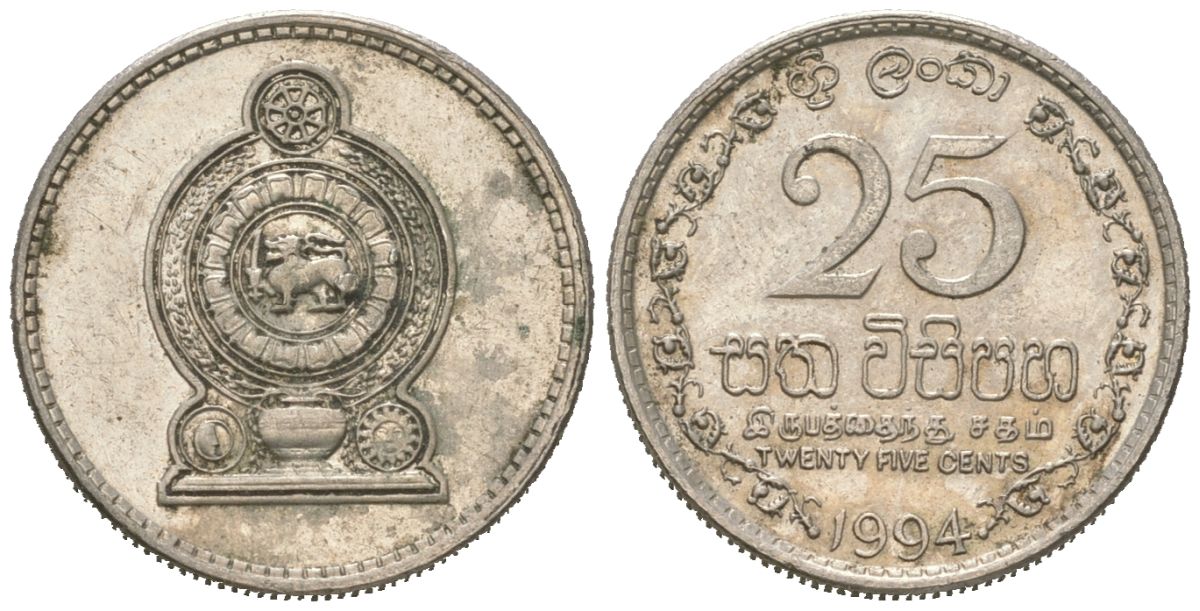 Шри-Ланка 25 центов 1994 KM 141.2 медно-никель 4617-1248