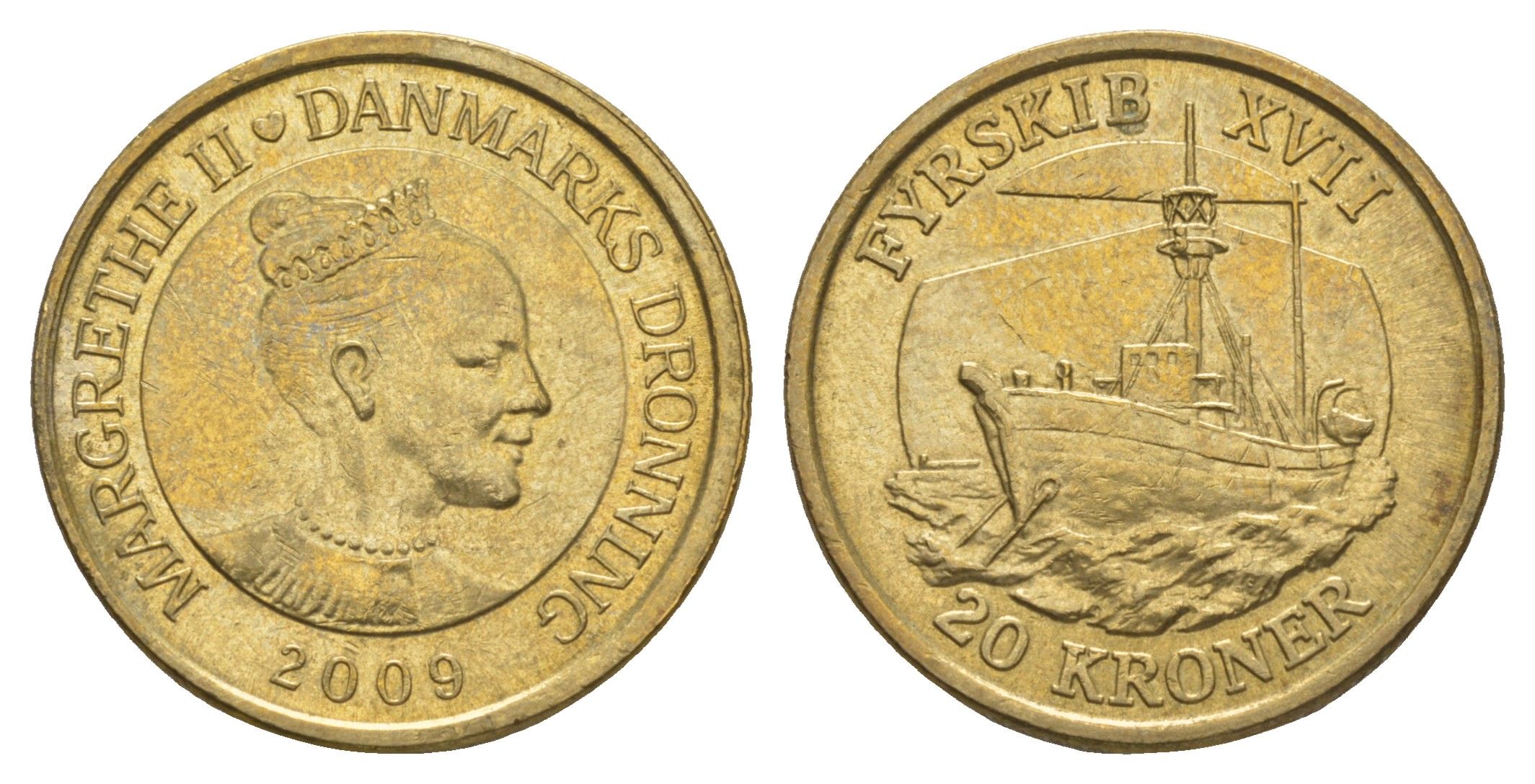 Дания 20 крон 2009 Корабли - Плавучий маяк KM 935 алюминиевая бронза UNC 4650-836