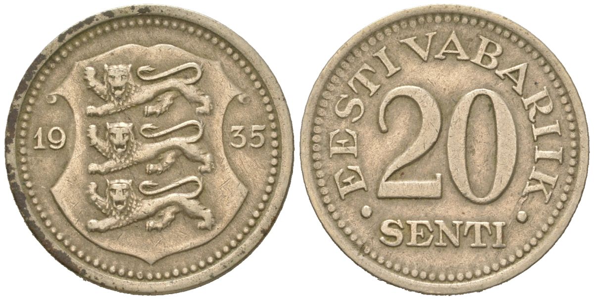 Эстония 20 центов 1935 Республика (1918-1941) KM 17 никель бронза 4615-1122