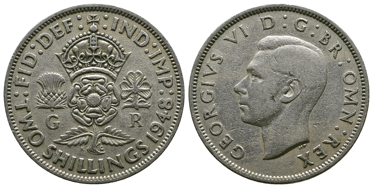 Великобритания 2 шиллинга (флорин) 1948 Георг VI (1936-1952) KM 865, Spink 4102 медно-никель 4381-1213