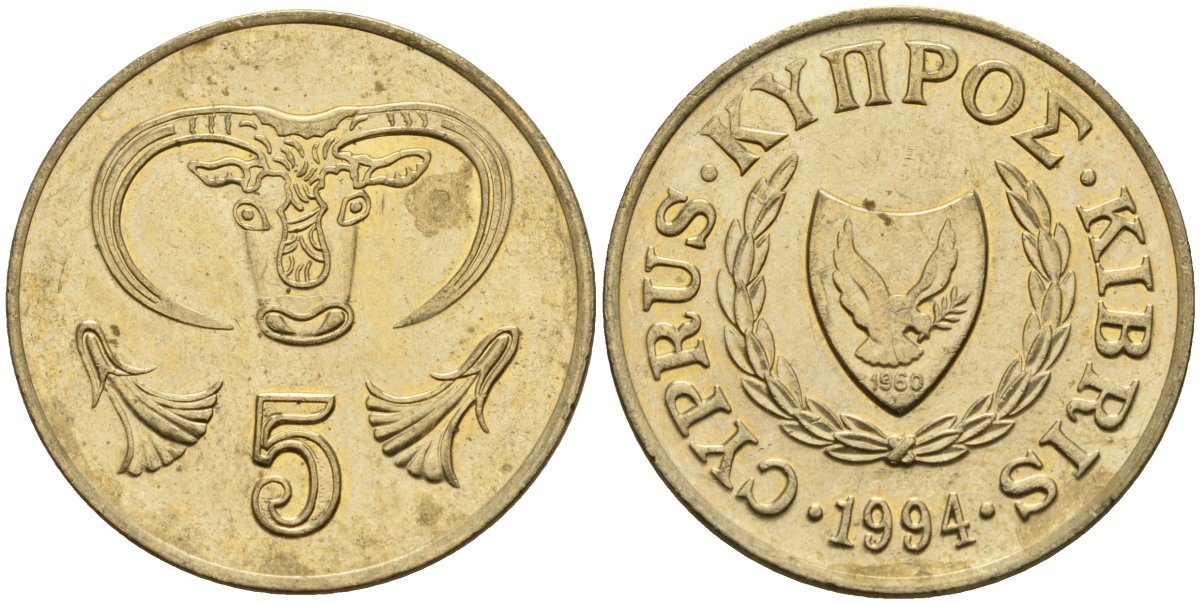 Кипр 5 центов 1994 KM 55.3 никель латунь 4141-1046