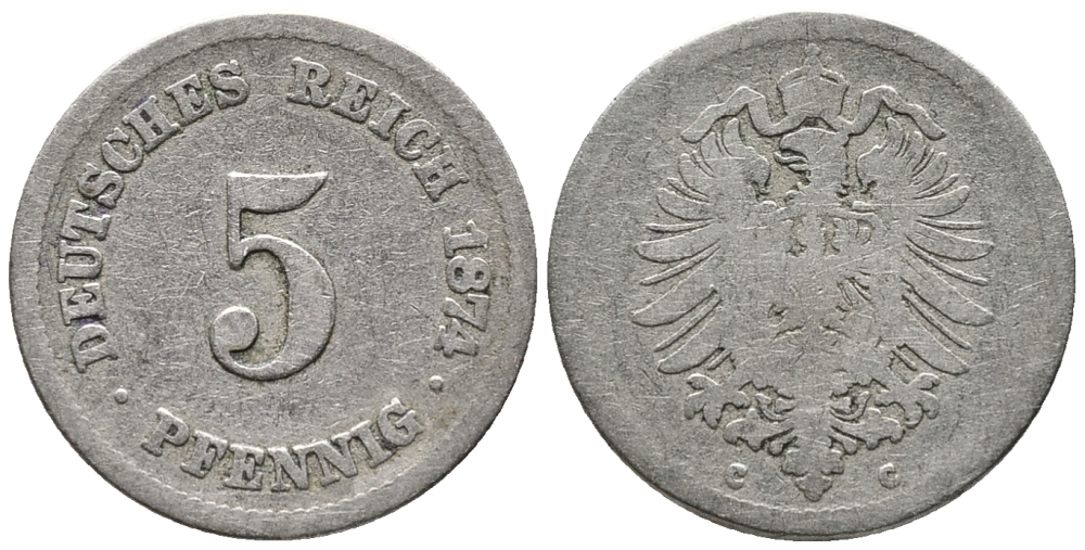 ГЕРМАНИЯ 5 ПФЕННИГОВ 1874 C, СТАРОГЕРБОВКА KM 3, J. 3 медно-никель 39-316