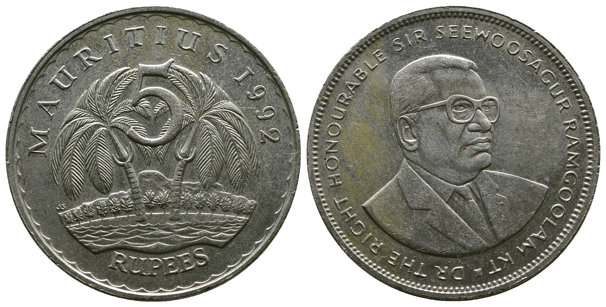 Маврикий 5 рупий 1992 Сивусагур Рамгулам KM 56 медно-никель 4381-234