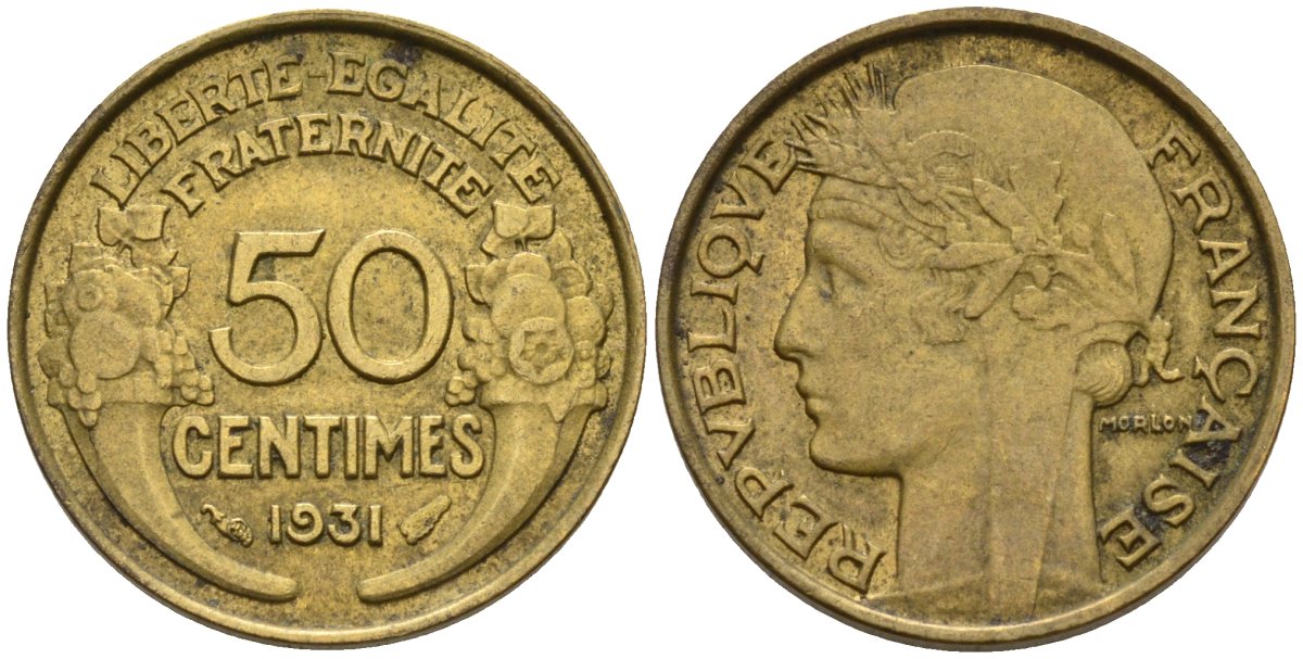 Франция 50 сантимов 1931 KM 894 алюминиевая бронза 4596-728